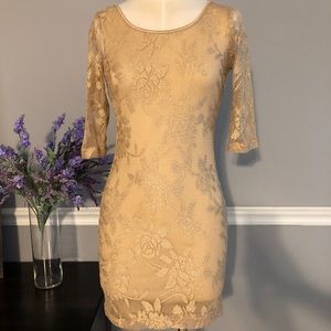 Love Culture  Quarter Sleeve Gold Mesh Dress